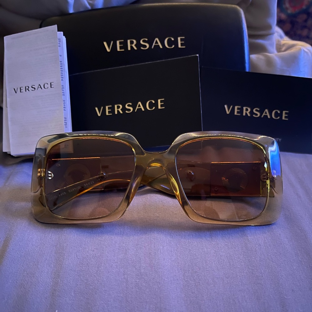 Versace unisex Amber/ Honey Brown Sunglasses